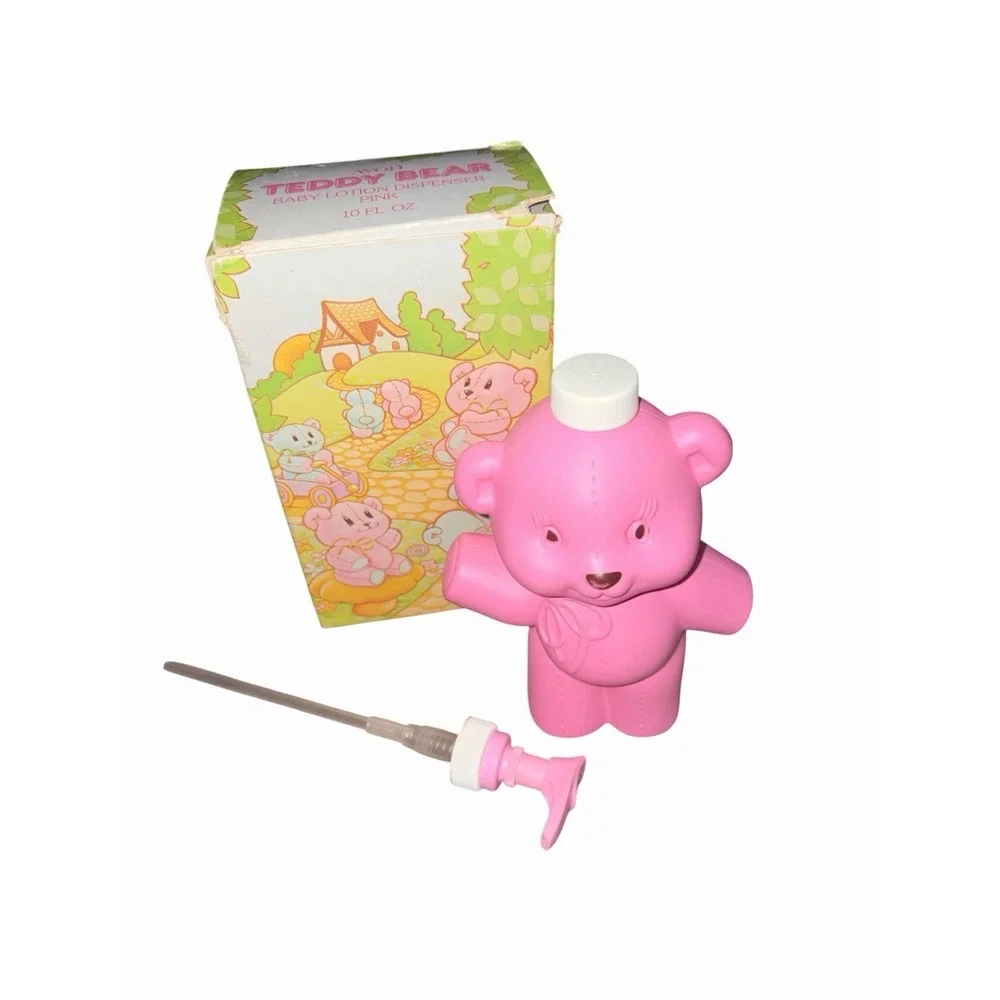 Vintage 1981 UNUSED Avon Teddy Bear Baby Lotion/Soap Dispenser Pink W/Box